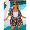 image:imageSWOMOG Hawaiian Tropical Print Womens 2 Piece Swimsuit Cover Up Set  Loose Short Sleeve Top amp Shorts for Summer Beach SXXLBlack Pink Tropic