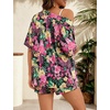 image:imageSWOMOG Hawaiian Tropical Print Womens 2 Piece Swimsuit Cover Up Set  Loose Short Sleeve Top amp Shorts for Summer Beach SXXLBlack Pink Tropic