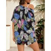 image:imageSWOMOG Hawaiian Tropical Print Womens 2 Piece Swimsuit Cover Up Set  Loose Short Sleeve Top amp Shorts for Summer Beach SXXLBlack Red Flower