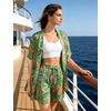 image:imageSWOMOG Hawaiian Tropical Print Womens 2 Piece Swimsuit Cover Up Set  Loose Short Sleeve Top amp Shorts for Summer Beach SXXLGreen Flower
