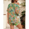 image:imageSWOMOG Hawaiian Tropical Print Womens 2 Piece Swimsuit Cover Up Set  Loose Short Sleeve Top amp Shorts for Summer Beach SXXLGreen Flower
