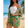 image:imageSWOMOG Hawaiian Tropical Print Womens 2 Piece Swimsuit Cover Up Set  Loose Short Sleeve Top amp Shorts for Summer Beach SXXLGreen Flower