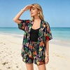 image:imageSWOMOG Hawaiian Tropical Print Womens 2 Piece Swimsuit Cover Up Set  Loose Short Sleeve Top amp Shorts for Summer Beach SXXLNavy Tropic Flower