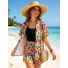 image:imageSWOMOG Hawaiian Tropical Print Womens 2 Piece Swimsuit Cover Up Set  Loose Short Sleeve Top amp Shorts for Summer Beach SXXLWhite Red Floral
