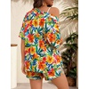 image:imageSWOMOG Hawaiian Tropical Print Womens 2 Piece Swimsuit Cover Up Set  Loose Short Sleeve Top amp Shorts for Summer Beach SXXLWhite Red Floral