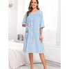 image:imageSWOMOG House Dress for Women Snap Front Dusters for Women with Pockets 34 Sleeve Cotton Nightgown SXXXLStriped Lightblue