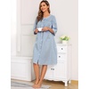 image:imageSWOMOG House Dress for Women Snap Front Dusters for Women with Pockets 34 Sleeve Cotton Nightgown SXXXLStriped Navyblue