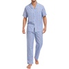 image:imageSWOMOG Mens 100 Cotton Pajama Set 2Pcs Button Down Pjs Set Short Sleeve Sleepwear with Long Pants Soft Stripe NightwearBlue Stripes
