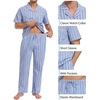 image:imageSWOMOG Mens 100 Cotton Pajama Set 2Pcs Button Down Pjs Set Short Sleeve Sleepwear with Long Pants Soft Stripe NightwearBlue Stripes