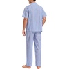 image:imageSWOMOG Mens 100 Cotton Pajama Set 2Pcs Button Down Pjs Set Short Sleeve Sleepwear with Long Pants Soft Stripe NightwearBlue Stripes