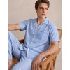 image:imageSWOMOG Mens 100 Cotton Pajama Set 2Pcs Button Down Pjs Set Short Sleeve Sleepwear with Long Pants Soft Stripe NightwearBlue White Stripes
