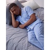 image:imageSWOMOG Mens 100 Cotton Pajama Set 2Pcs Button Down Pjs Set Short Sleeve Sleepwear with Long Pants Soft Stripe NightwearBlue White Stripes