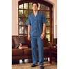 image:imageSWOMOG Mens 100 Cotton Pajama Set 2Pcs Button Down Pjs Set Short Sleeve Sleepwear with Long Pants Soft Stripe NightwearNavy Blue Plaid