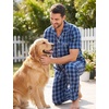 image:imageSWOMOG Mens 100 Cotton Pajama Set 2Pcs Button Down Pjs Set Short Sleeve Sleepwear with Long Pants Soft Stripe NightwearNavy Blue Plaid