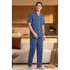 image:imageSWOMOG Mens 100 Cotton Pajama Set 2Pcs Button Down Pjs Set Short Sleeve Sleepwear with Long Pants Soft Stripe NightwearNavy Blue Plaid