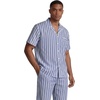 image:imageSWOMOG Mens 100 Cotton Pajama Set 2Pcs Button Down Pjs Set Short Sleeve Sleepwear with Long Pants Soft Stripe NightwearNavy White Stripes