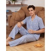 image:imageSWOMOG Mens 100 Cotton Pajama Set 2Pcs Button Down Pjs Set Short Sleeve Sleepwear with Long Pants Soft Stripe NightwearNavy White Stripes