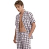 image:imageSWOMOG Mens 100 Cotton Pajama Set 2Pcs Button Down Pjs Set Short Sleeve Sleepwear with Long Pants Soft Stripe NightwearWhite Brown Plaid
