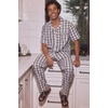 image:imageSWOMOG Mens 100 Cotton Pajama Set 2Pcs Button Down Pjs Set Short Sleeve Sleepwear with Long Pants Soft Stripe NightwearWhite Brown Plaid