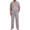 image:imageSWOMOG Mens 100 Cotton Pajama Set 2Pcs Button Down Pjs Set Short Sleeve Sleepwear with Long Pants Soft Stripe NightwearWhite Brown Plaid