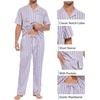 image:imageSWOMOG Mens 100 Cotton Pajama Set 2Pcs Button Down Pjs Set Short Sleeve Sleepwear with Long Pants Soft Stripe NightwearWhite Stripes