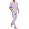 image:imageSWOMOG Mens 100 Cotton Pajama Set 2Pcs Button Down Pjs Set Short Sleeve Sleepwear with Long Pants Soft Stripe NightwearWhite Stripes