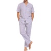 image:imageSWOMOG Mens 100 Cotton Pajama Set 2Pcs Button Down Pjs Set Short Sleeve Sleepwear with Long Pants Soft Stripe NightwearWhite Stripes