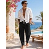 image:imageSWOMOG Mens Cotton Linen Harem Pants Baggy Drawstring Summer Beach Pants Lightweight Casual Pants with PocketsBlack