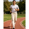 image:imageSWOMOG Mens Cotton Linen Harem Pants Baggy Drawstring Summer Beach Pants Lightweight Casual Pants with PocketsLinen Khaki