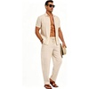 image:imageSWOMOG Mens Cotton Linen Harem Pants Baggy Drawstring Summer Beach Pants Lightweight Casual Pants with PocketsLinen Khaki