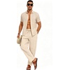 image:imageSWOMOG Mens Cotton Linen Harem Pants Baggy Drawstring Summer Beach Pants Lightweight Casual Pants with PocketsLinen Khaki