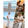 image:imageSWOMOG Mens Cotton Linen Harem Pants Baggy Drawstring Summer Beach Pants Lightweight Casual Pants with PocketsLinen Khaki
