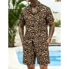 image:imageSWOMOG Mens Summer Short Sets Hawaiian 2 Piece Beach Shirts Modal Button Down with Pockets amp Drawstring M3XLLeopard Print