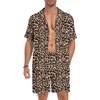 image:imageSWOMOG Mens Summer Short Sets Hawaiian 2 Piece Beach Shirts Modal Button Down with Pockets amp Drawstring M3XLLeopard Print