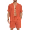 image:imageSWOMOG Mens Summer Short Sets Hawaiian 2 Piece Beach Shirts Modal Button Down with Pockets amp Drawstring M3XLOrange