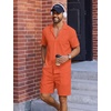 image:imageSWOMOG Mens Summer Short Sets Hawaiian 2 Piece Beach Shirts Modal Button Down with Pockets amp Drawstring M3XLOrange