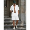 image:imageSWOMOG Mens Summer Short Sets Hawaiian 2 Piece Beach Shirts Modal Button Down with Pockets amp Drawstring M3XLWhite