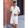 image:imageSWOMOG Mens Summer Short Sets Hawaiian 2 Piece Beach Shirts Modal Button Down with Pockets amp Drawstring M3XLWhite