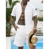 image:imageSWOMOG Mens Summer Short Sets Hawaiian 2 Piece Beach Shirts Modal Button Down with Pockets amp Drawstring M3XLWhite