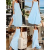 image:imageSWOMOG Women Long Nightgown Pajama Dress Soft Strap Nightdress Summer Sleeveless Nightshirt Lounge Dress with PocketsLight Blue