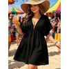 image:imageSWOMOG Women Plus Size Cover Up Short Sleeve Swimsuit Cover Bikini Bathing Suit Beachwear Summer Dress with Tie BackBlack