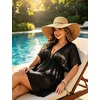 image:imageSWOMOG Women Plus Size Cover Up Short Sleeve Swimsuit Cover Bikini Bathing Suit Beachwear Summer Dress with Tie BackBlack
