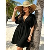 image:imageSWOMOG Women Plus Size Cover Up Short Sleeve Swimsuit Cover Bikini Bathing Suit Beachwear Summer Dress with Tie BackBlack
