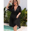 image:imageSWOMOG Women Plus Size Cover Up Short Sleeve Swimsuit Cover Bikini Bathing Suit Beachwear Summer Dress with Tie BackBlack