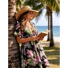 image:imageSWOMOG Women Plus Size Cover Up Short Sleeve Swimsuit Cover Bikini Bathing Suit Beachwear Summer Dress with Tie BackBlack Green Flower