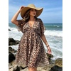 image:imageSWOMOG Women Plus Size Cover Up Short Sleeve Swimsuit Cover Bikini Bathing Suit Beachwear Summer Dress with Tie BackBlack Leopard