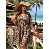 image:imageSWOMOG Women Plus Size Cover Up Short Sleeve Swimsuit Cover Bikini Bathing Suit Beachwear Summer Dress with Tie BackBlack Leopard