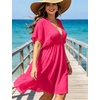 image:imageSWOMOG Women Plus Size Cover Up Short Sleeve Swimsuit Cover Bikini Bathing Suit Beachwear Summer Dress with Tie BackRose Red
