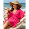 image:imageSWOMOG Women Plus Size Cover Up Short Sleeve Swimsuit Cover Bikini Bathing Suit Beachwear Summer Dress with Tie BackRose Red