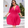 image:imageSWOMOG Women Plus Size Cover Up Short Sleeve Swimsuit Cover Bikini Bathing Suit Beachwear Summer Dress with Tie BackRose Red